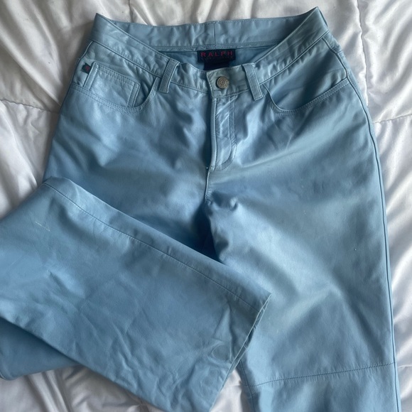 VNTG LOVERS Rare Vintage baby blue Ralph Lauren leather jeans - Picture 3 of 4